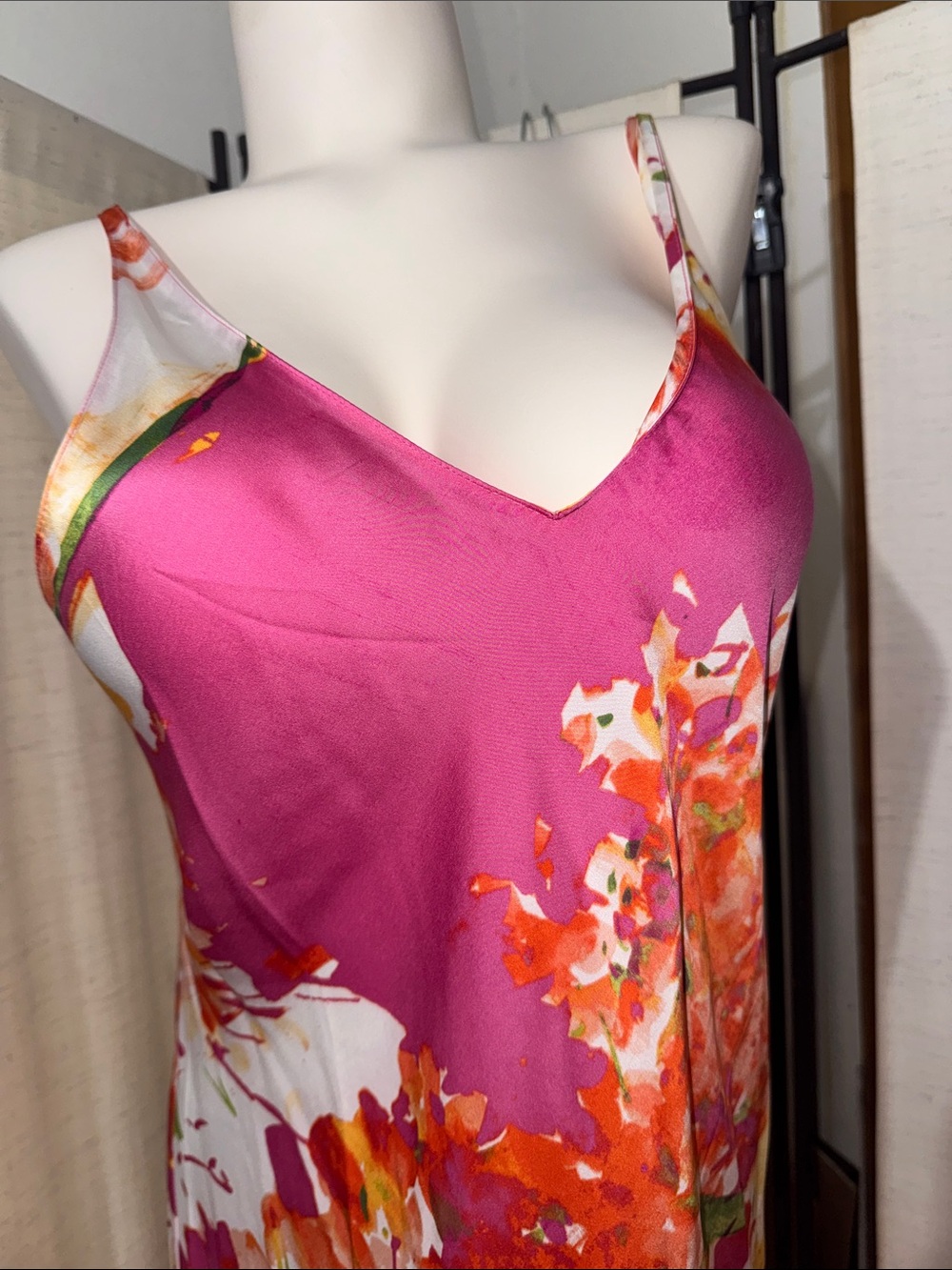 NWT Natori Slip Dress Gown Hot Pink Adjustable Straps M